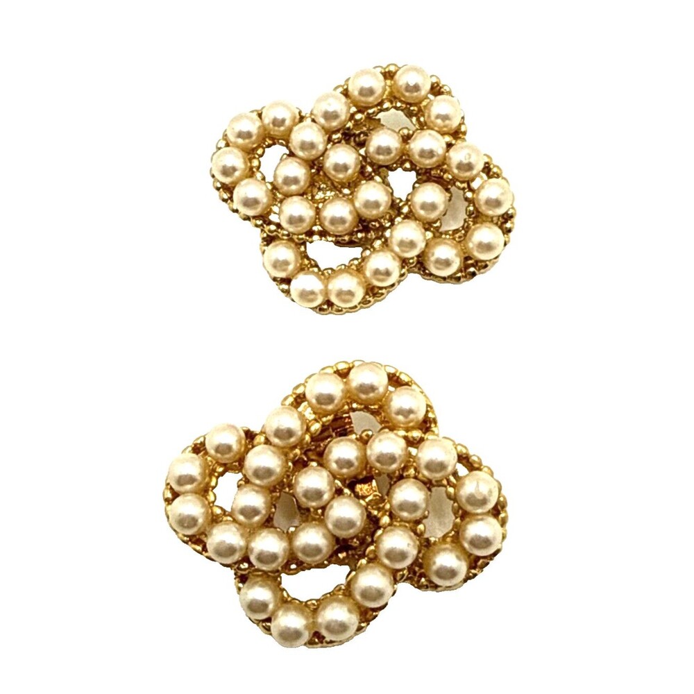 Vintage BLUETTE Faux Pearl Shoe Clips Gold Tone Knot Shape Made in France 1.5"